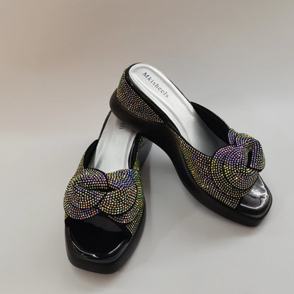 New Trendy Mid-heel Women's Sequins Slippers Outdoor Casual Slippers, High Quality Lady Party Shoes Elegant Shoes F5-1112-2