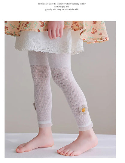 Girls Leggings Kids Hollow Out Pants Summer Children's Clothing Pencil Pants Flower Trousers Korean Style