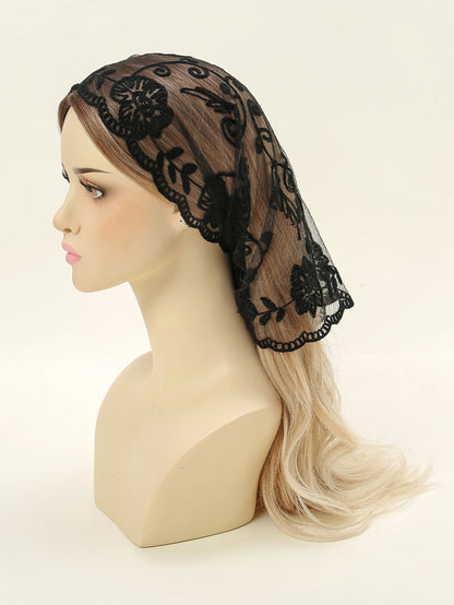 Wholesale French Lace Triangle Scarf Embroidered Flower Lace Scarf Small Shawl Crochet Head Scarf Headwraps Bandana For Women