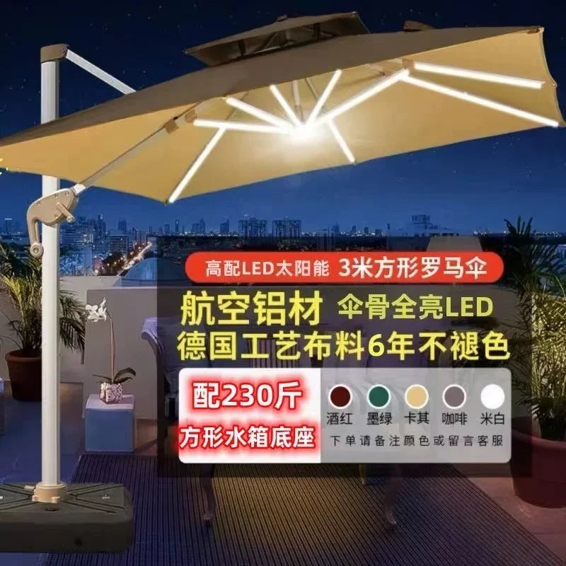Garden Parasol Large Beach Patio Picnic Umbrella Patterned Outdoor Patio with Led Light Solar Base Wholesale Dropshipping