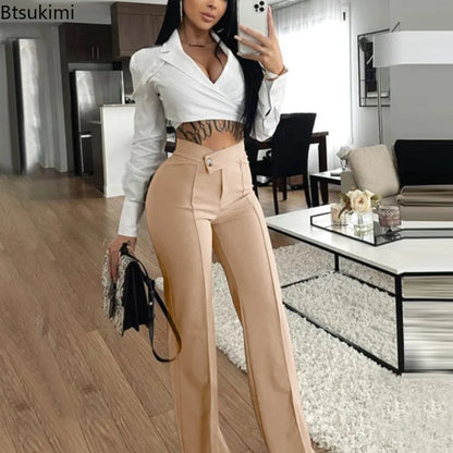 Women Flared Wide-leg Pants New 2026 Fashion Temperament Commuting Pants Versatile Fashionable Casual Wide Leg Pants Trousers