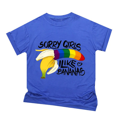 Rainbow Bananas "Sorry Girls I Like Bananas" Print T Shirt Vintage Men Short Sleeve Fun Gay Tees Casual Pride Month LGBTQ Tshirt