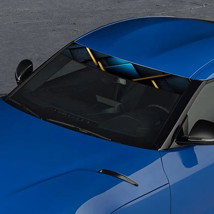 1 blue and gold geometric light luxury decorative painting car front windshield sticker - waterproof and scratch-proof vinyl