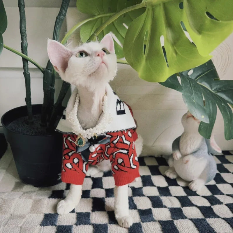 New Pet  Knitted Clothes Dog Cat New Sweater Trendy Cool Knitted Collar Red Clothes German Schnauzer Bibi Bear Fighting