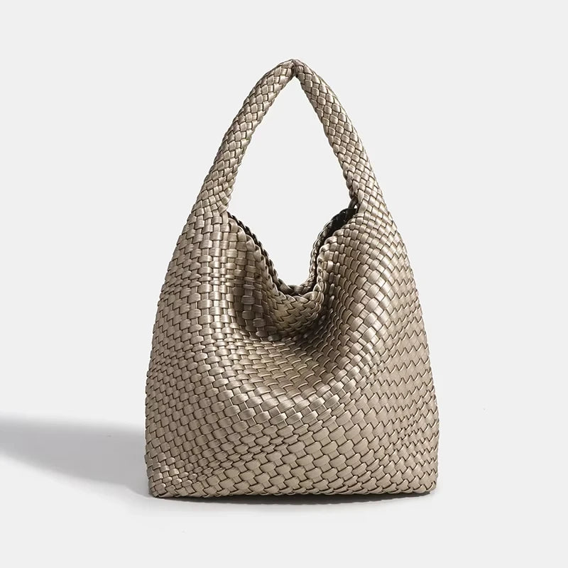 Women's Fashionable Woven PU Leather Tote Bag Shoulder Handbag Top-Handle Bag with Purse - Stylish Woven Bag Purses
