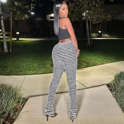 Color Block Stripes Pants Women High Waist Loose Sweatpants Women's Bodycon All-match Summer Trouseres For Female 2023