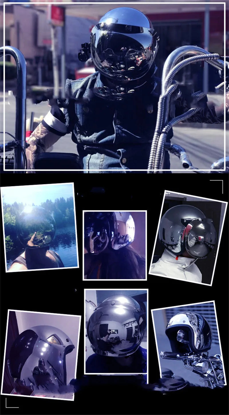 HOT Unique Silver Plating Open Face Retro Motorcycle Helmet Vintage Moto Chrome Helmet Sliver Jet Moto 3/4 Half Casco Casque