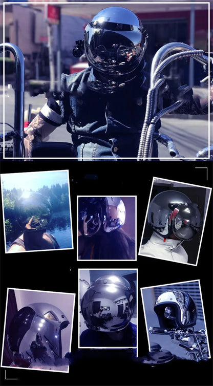 HOT Unique Silver Plating Open Face Retro Motorcycle Helmet Vintage Moto Chrome Helmet Sliver Jet Moto 3/4 Half Casco Casque
