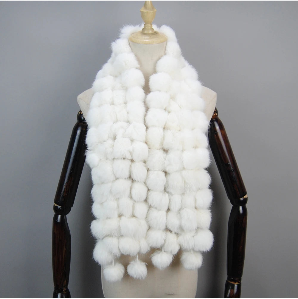 Women Winter Warm Real Rabbit Fur Scarf Hot Sale Natural Rabbit Fur Muffler 2025 Lady 100% Genuine Fur Scarves Wholesale Retail