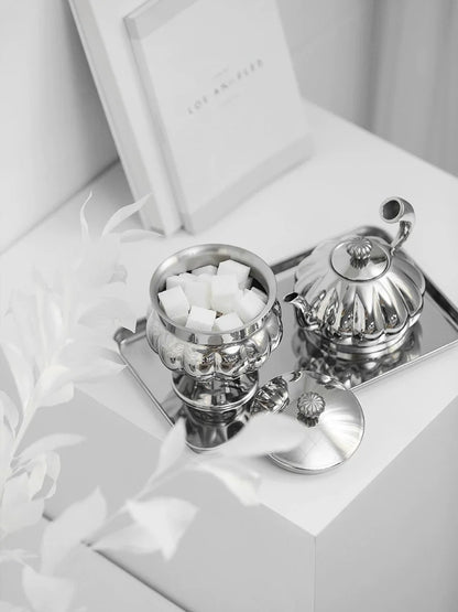Nordic Luxury Stainless Steel TeaPot, Retro Sugar Bowl, Coffee Candy Jar with Lid for Home Decoration, Afternoon Tea, Holtel