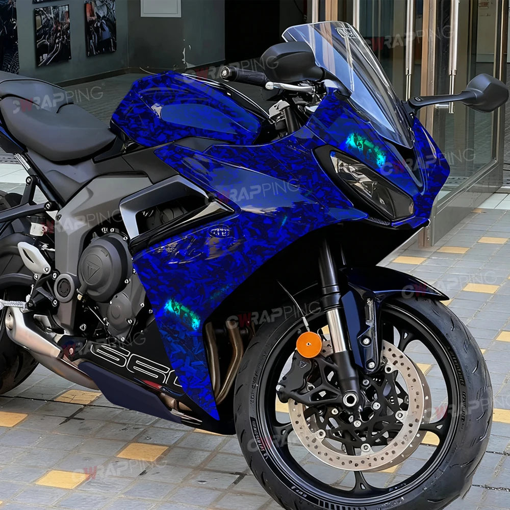 145cmx200cm Laser Carbon Fiber Wrap Self-adhesive Film Door Roof Hood Blue Vinyl Paper for Car Accessory Car Wrapping Stickers