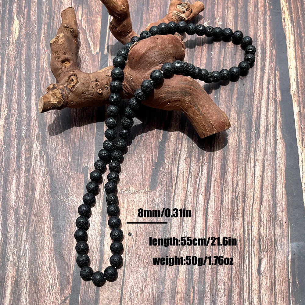 Trendy Men Necklace 6/8mm Black Lava Stone Yellow Tiger Eye Choker Rock Beads Necklace Men Jewelry Handmade Collar Dropshipping