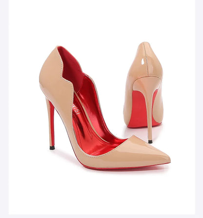Black Curl Upper Women Patent PU Pointed Toe Stiletto 12cm High Heels Sexy Ladies Party Dress Shoes Club Dance Women Pumps