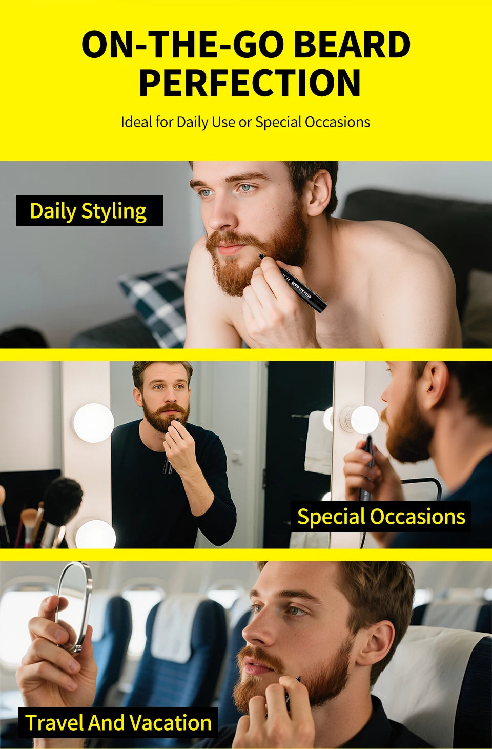 SEVICH Beard Filler Pen Waterproof Beard Coloring Pen Beard Coloring Filling Enhancer Black Fiber Hair Beard Stuffing Pen Tool