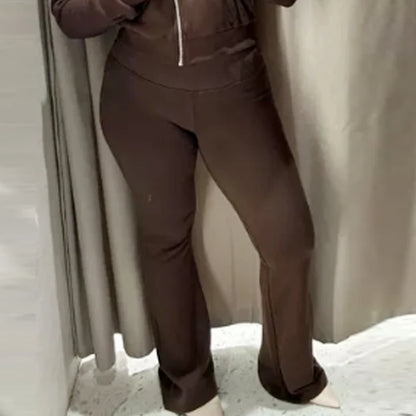 HXAO Fleece Flared Trousers Women's Pants Black Brown Grey Pants For Woman Chic High-Waisted Flared Trousers Casual Sports Pants