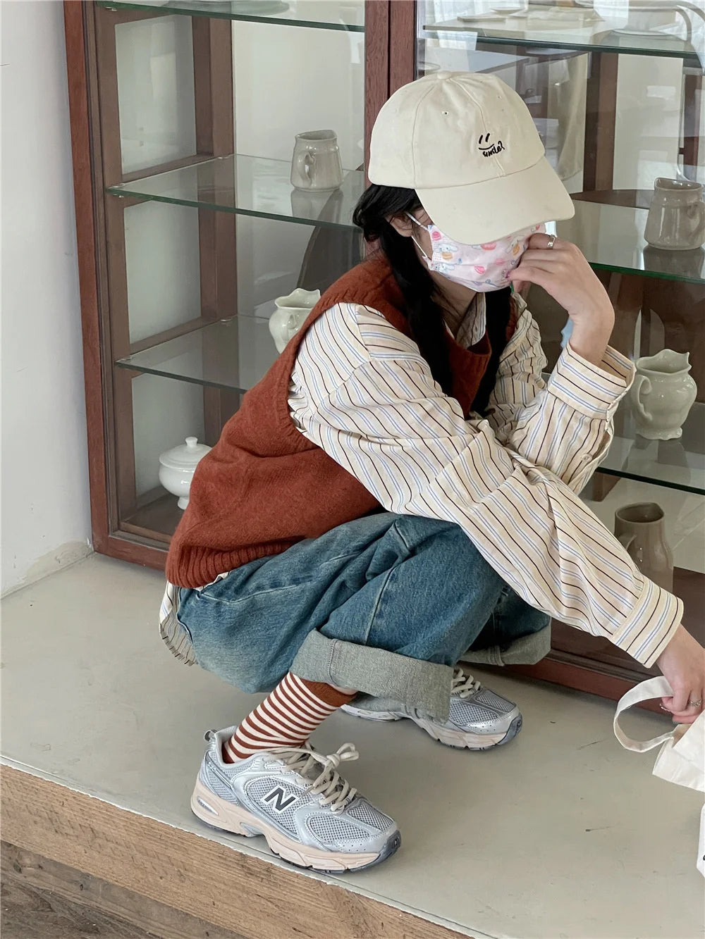 Korean Simple Colored Striped Cotton Socks Women’s Autumn Winter Breathable Middle Tube Socks College Style Trendy Casual Socks