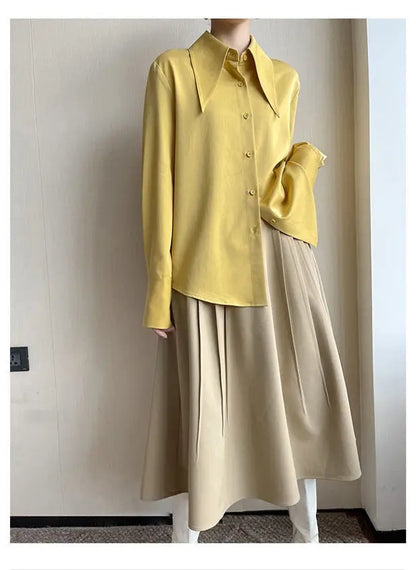 Spring Autumn New Elegant Long Sleeve Loose Shirt Tops Solid Color All-match Fashion Blouse Temperament Korean Women Clothing