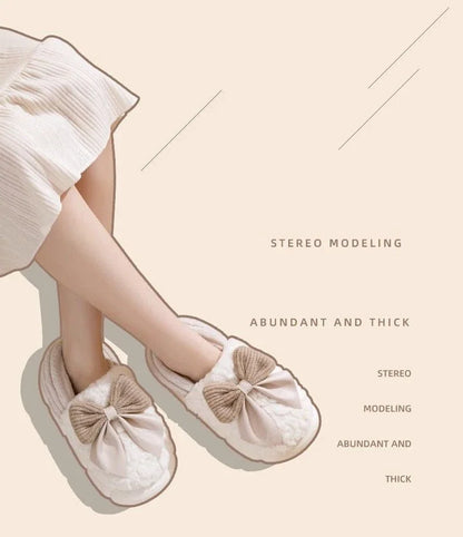 Thick Soled Non Slip Home Plush Slippers 2025 New Cotton Slippers for Women Bow Slippers for Autumn and Winter Warm for Women
