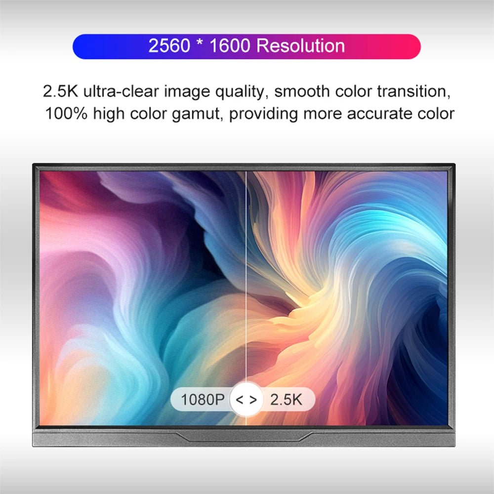 16inch Portable Monitor 2.5K/120HZ/100%sRGB  For Laptop XBox PS4 / 5 Switch Cell Phone Computer Extension Gaming  Travel Screen