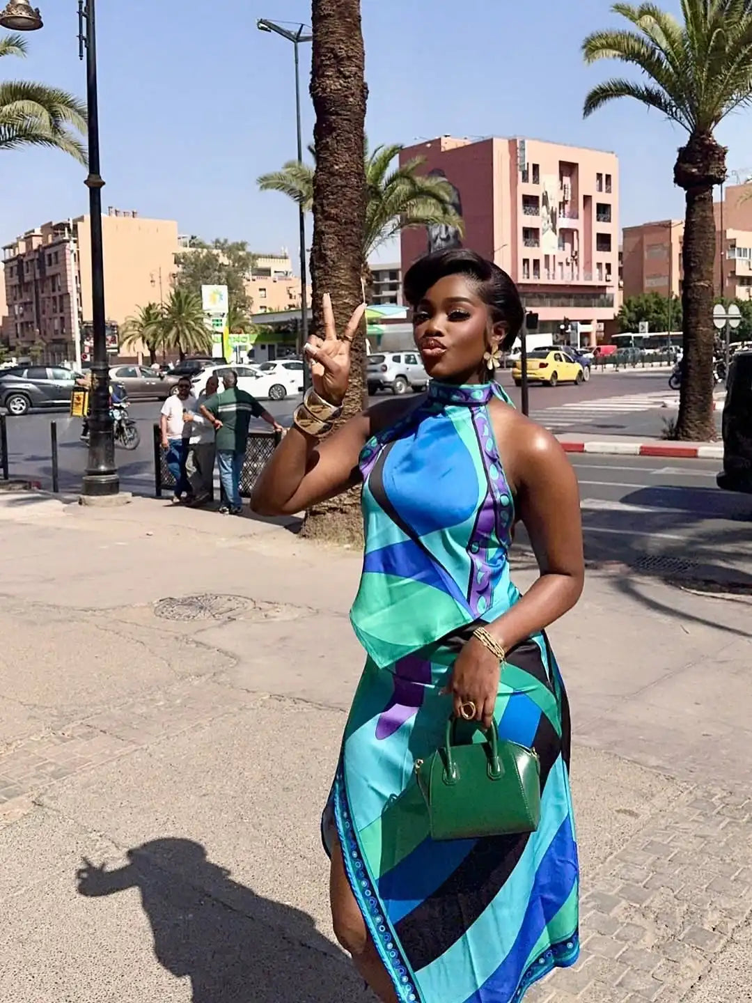 Irregular Satin Printed Sets Halter Neck Lace-up Tank Top Asymmetric Midi Skirt 2 Pieces Set 2026 Summer Casual Vacation Outfits