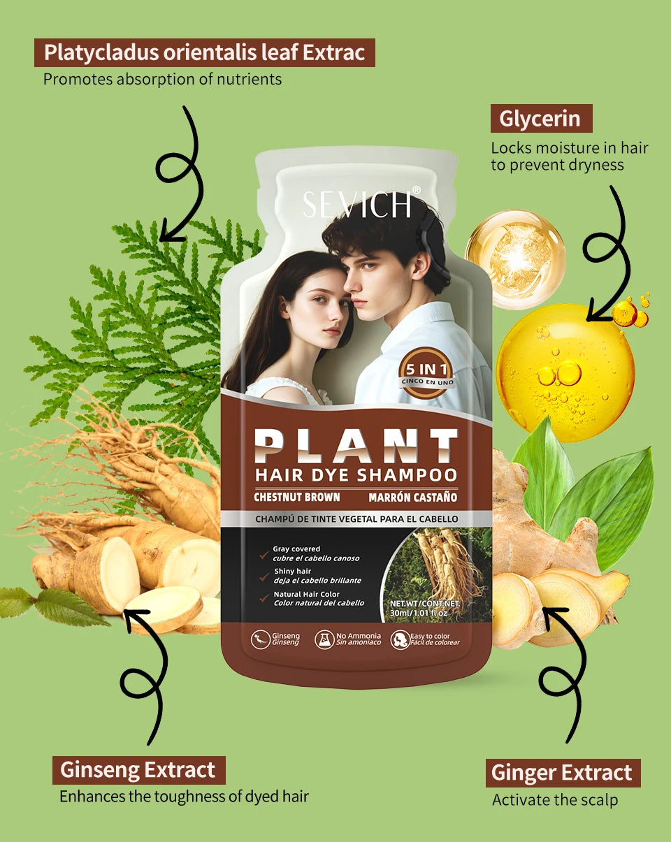 Pure Natural Herbal Black Hair Dye Shampoo for Women&Men 5 In 1 Bubble Plant Hair Color Shampoofor Gray Hair Non-irritating
