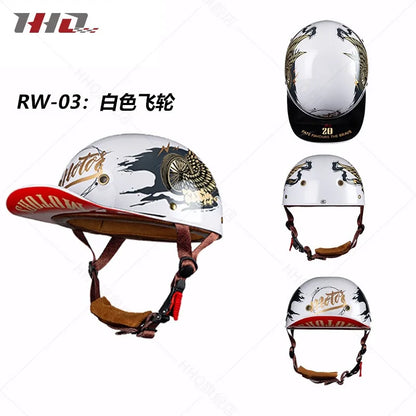 Retro Bucket Half Helmet for Men & Women - Motorcycle & Electric Bike Safety Helmet