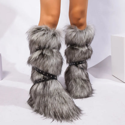 Y2K Fury Snow Boots 2024 New Winter 50cm High Helper Sleeve Fury Boots for Warm and Spicy Girls Fashion Snow Boots for Women