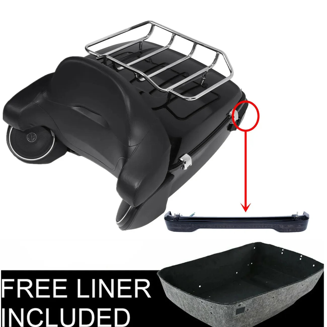 Motorcycle King Trunk Backrest Rack Light Speakers For Harley Touring Electra Glide 2014-2025
