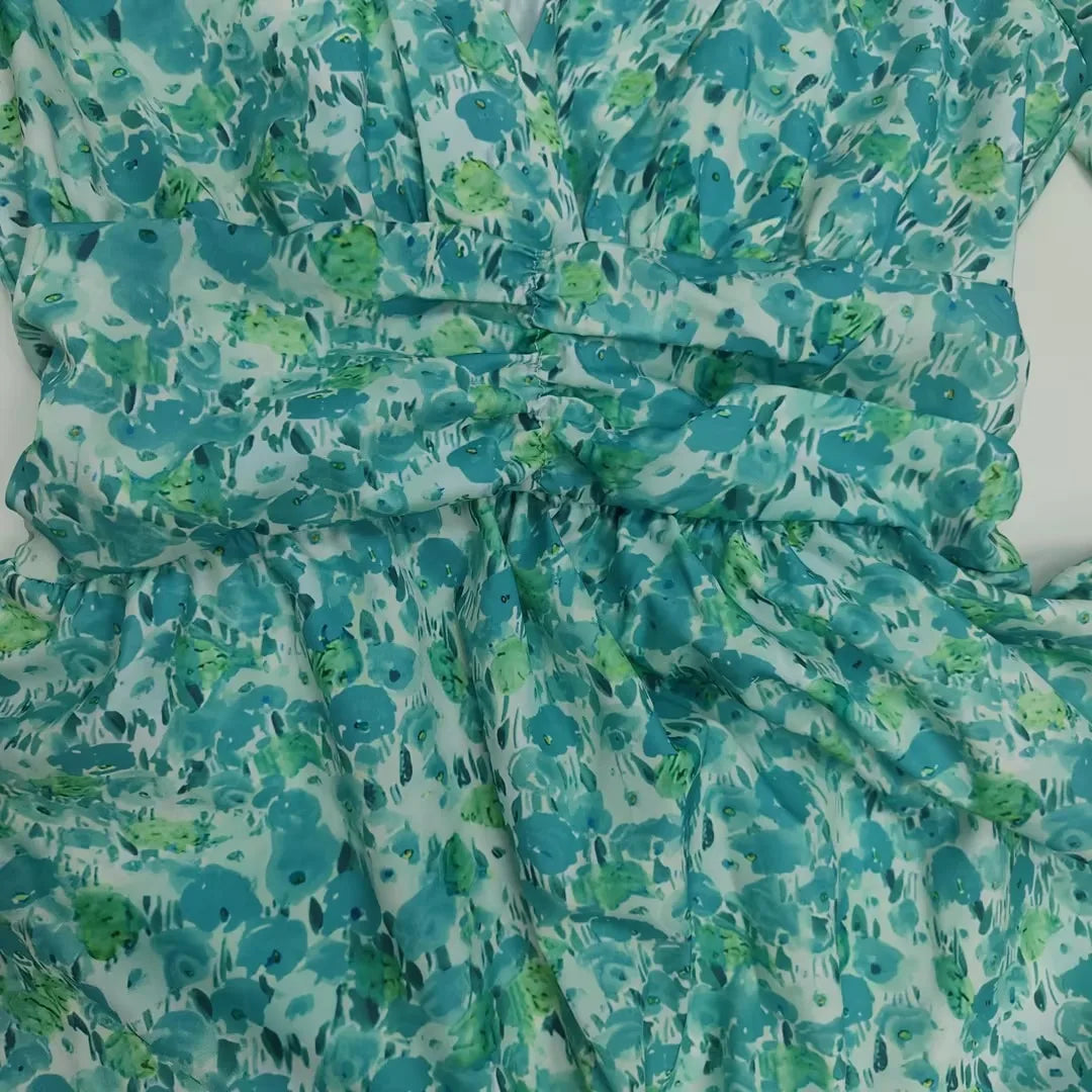 Summer Women Floral Print Casual Long Dress Fashion V Neck Short Sleeve Elegant Office Female Beach Party Maxi Dresses Robe