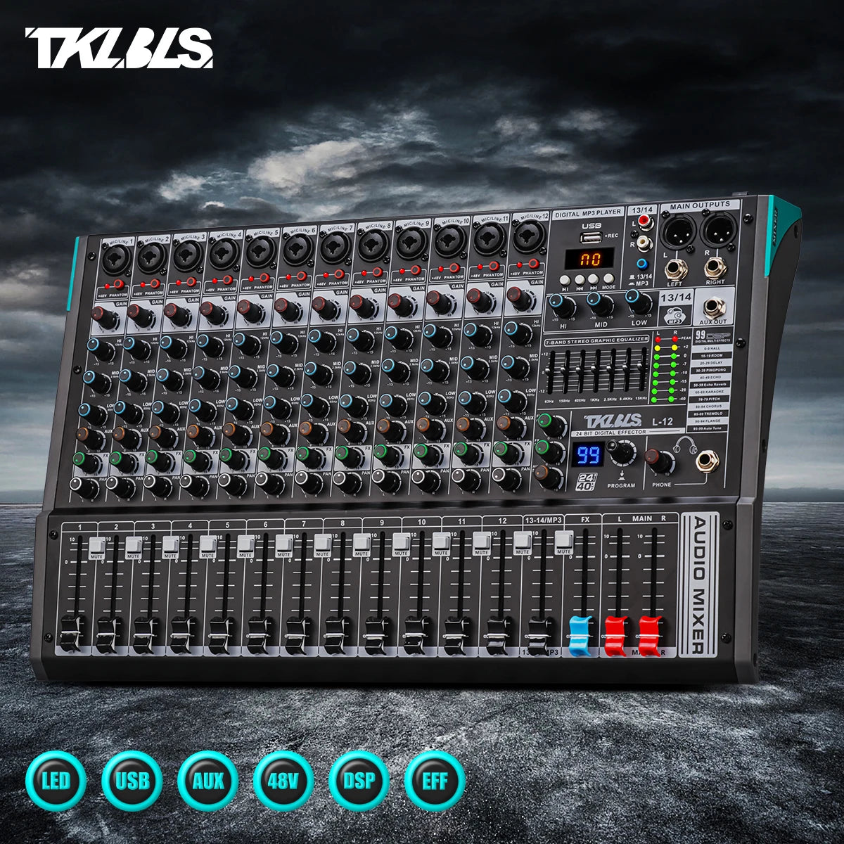 TKLBLS L12 mixer Professional 12 channel USB DJ PC 99 DSP effect  Bluetooth 48V party performance