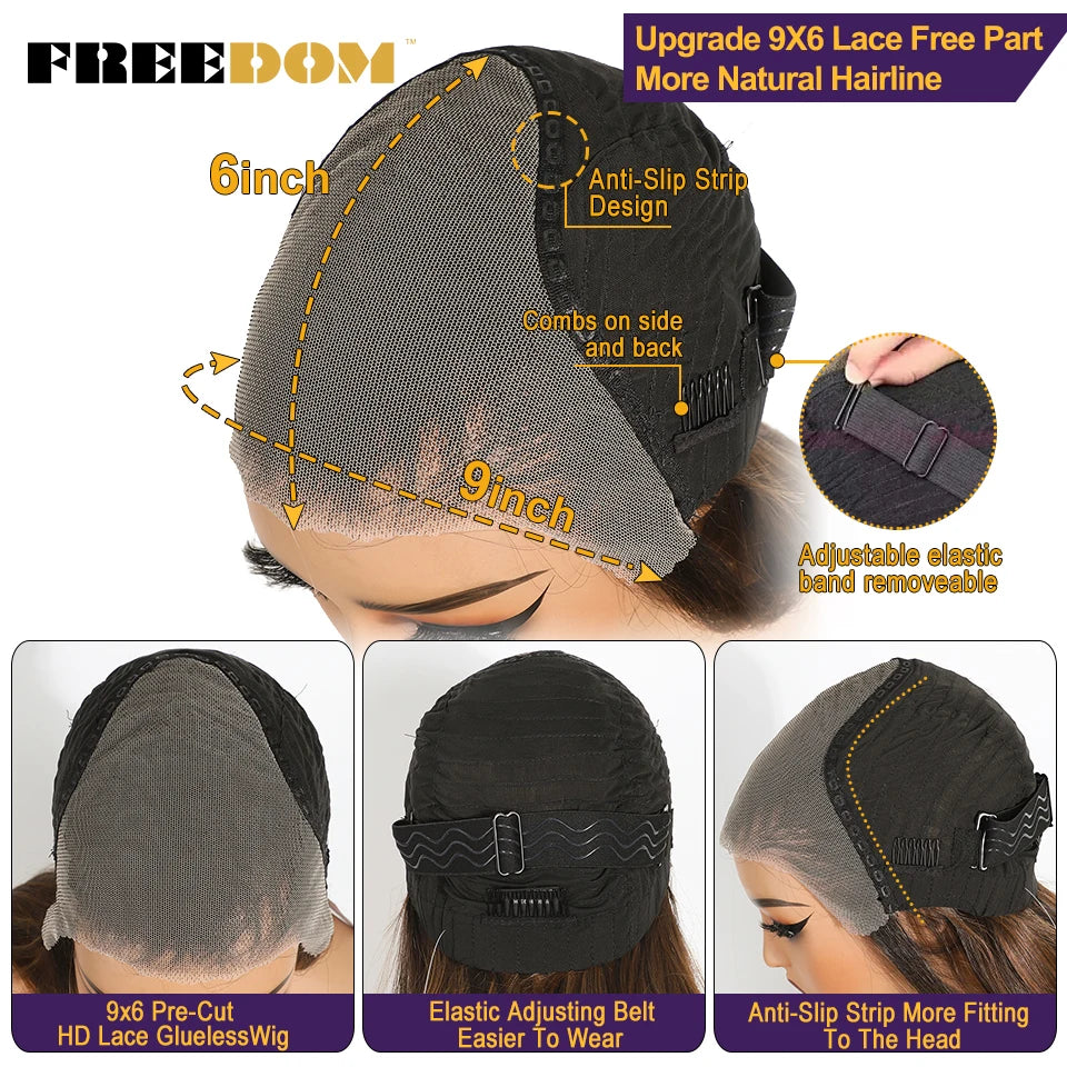 FREEDOM 9x6 Pre Plucked Synthetic Lace Front Wigs For Women Straight Layerd Wig 24" Ombre Blonde Wear And Go Glueless Lace Wigs