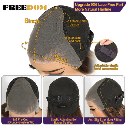 FREEDOM 9x6 Pre Plucked Synthetic Lace Front Wigs For Women Straight Layerd Wig 24" Ombre Blonde Wear And Go Glueless Lace Wigs
