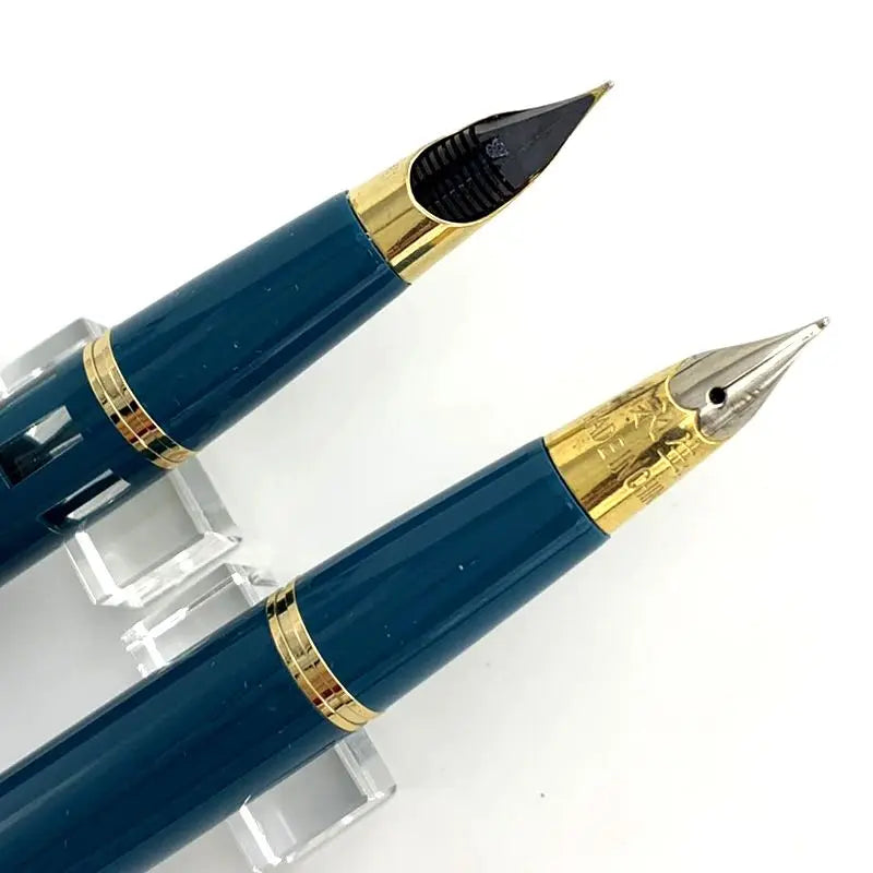 WingSung 601A Double Blue Stone Fountain Pen Gold Carving Cap Vacuum Piston F 0.5mm Iridium Wrapped Nib Writing Ink Pens Gift