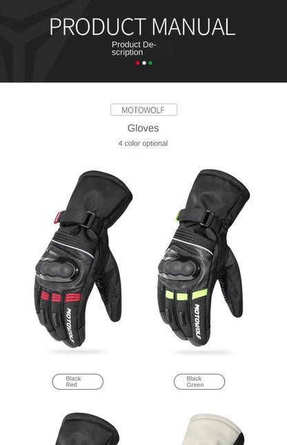 Motowolf Winter Motorcycle Riding Gloves Waterproof Leather Warm Riding Protection Gear for Motorcyclists gp Sports Accessories