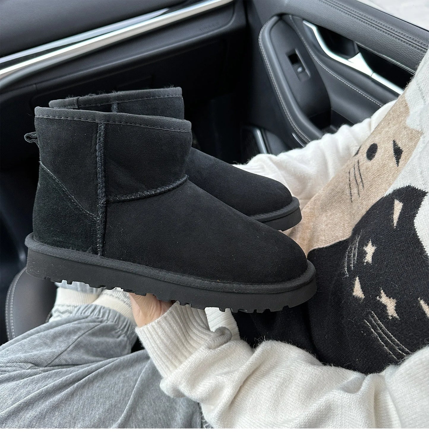 Men's and women's sheepskin and wool integrated snow boots, real leather and fur, winter thick and warm boots for women