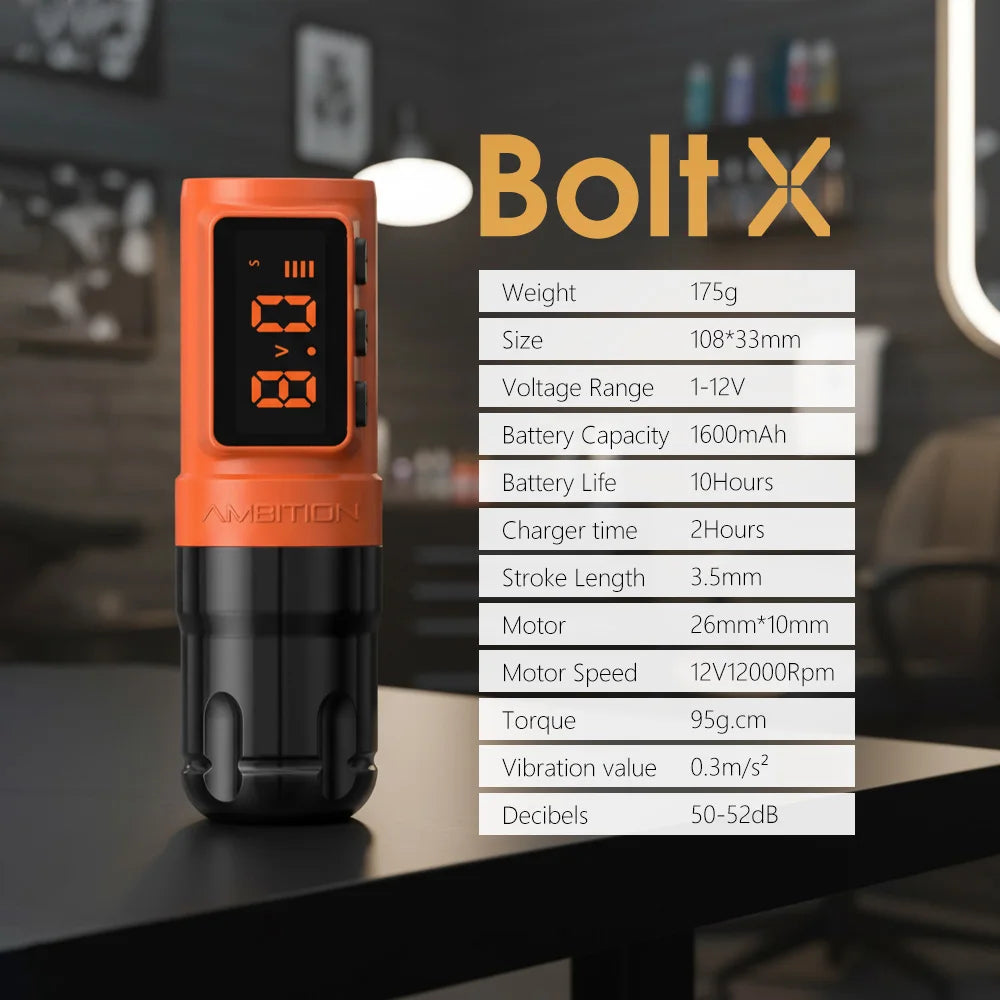 Ambition Bolt-X Kit Tattoo Machine Pen Set Wireless Power Supply Battery 1600mAh 10Hours Permanent Makeup Coreless Tattoo Gun