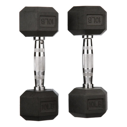 10lb Pair Black Rubber Hex Dumbbells, Non-Roll Weights for Home Gym Strength Training, Fitness & Workout Equipment