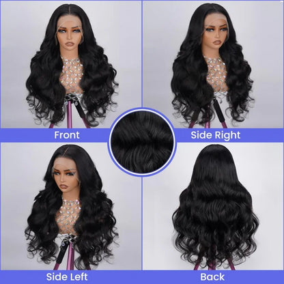 13x4 HD Lace Synthetic Wig, 26 Inch Body Wave, 150% Density. Fine bleached knots, with baby hair, stylish for daily wear.