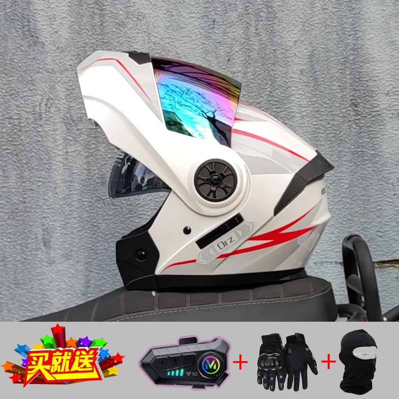 ORZ new motorcycle helmet with dual sunshades full face racing Bluetooth modular flip helmet for men and women DOT approval
