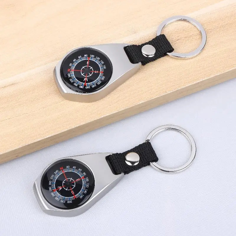Outdoor Camping and Hiking Accessory: Durable Metal Compass Keychain Carabiner.