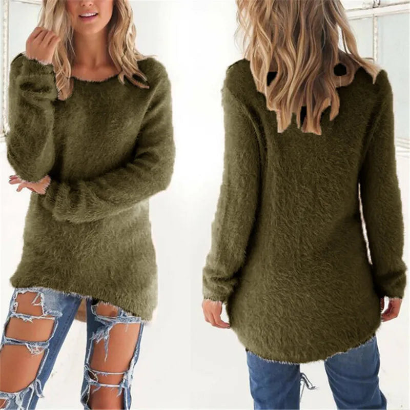 Sweater Woman autumn/winter 2022 Solid Color Long Sleeve O-neck Fleece Sweaters Women Fashion Dropshipping Sale CHD3059