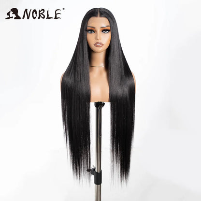Noble 38 Inch Extra Long Straight Synthetic Lace Front Wig Skunk Stripe Grey White Ombre Glueless Heat Resistant Wig For Women