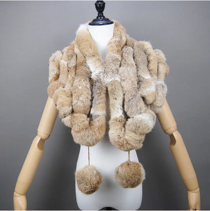 New Lady Winter Real Rabbit Fur Scarf Natural Warm Soft Rabbit Fur Shawl Women Fashion Outdoor Knit 100% Real Rabbit Fur Scarves
