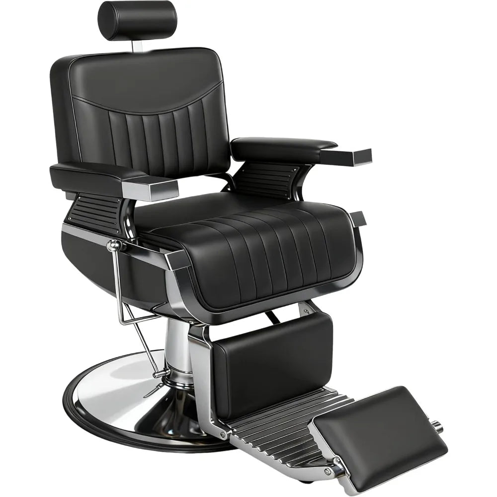 Barber Chair, Modern Hydraulic Reclining Barber Salon Chair with Vertical PU Leather, Adjustable Headrest & Footrest,Customized