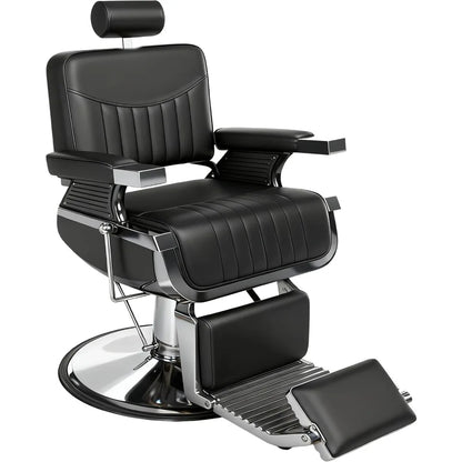 Barber Chair, Modern Hydraulic Reclining Barber Salon Chair with Vertical PU Leather, Adjustable Headrest & Footrest,Customized