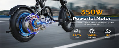 VIPDRIVE Zypho Adult Electric Bike, 500W peak motor, 36V 7.8Ah battery, 14"Tire Commuter E-Bike,20MPH,UL2849, 1-Year Warranty