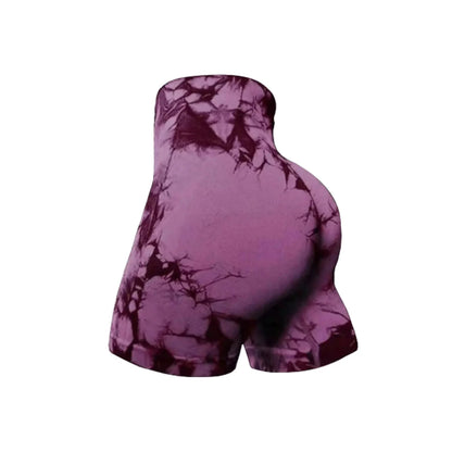 CZGUKE 3-PCS Women's Tie-Dye Yoga Fitness Shorts with Hip-Lifting Belt High-Waisted Seamless Cycling Pants Sports Shorts