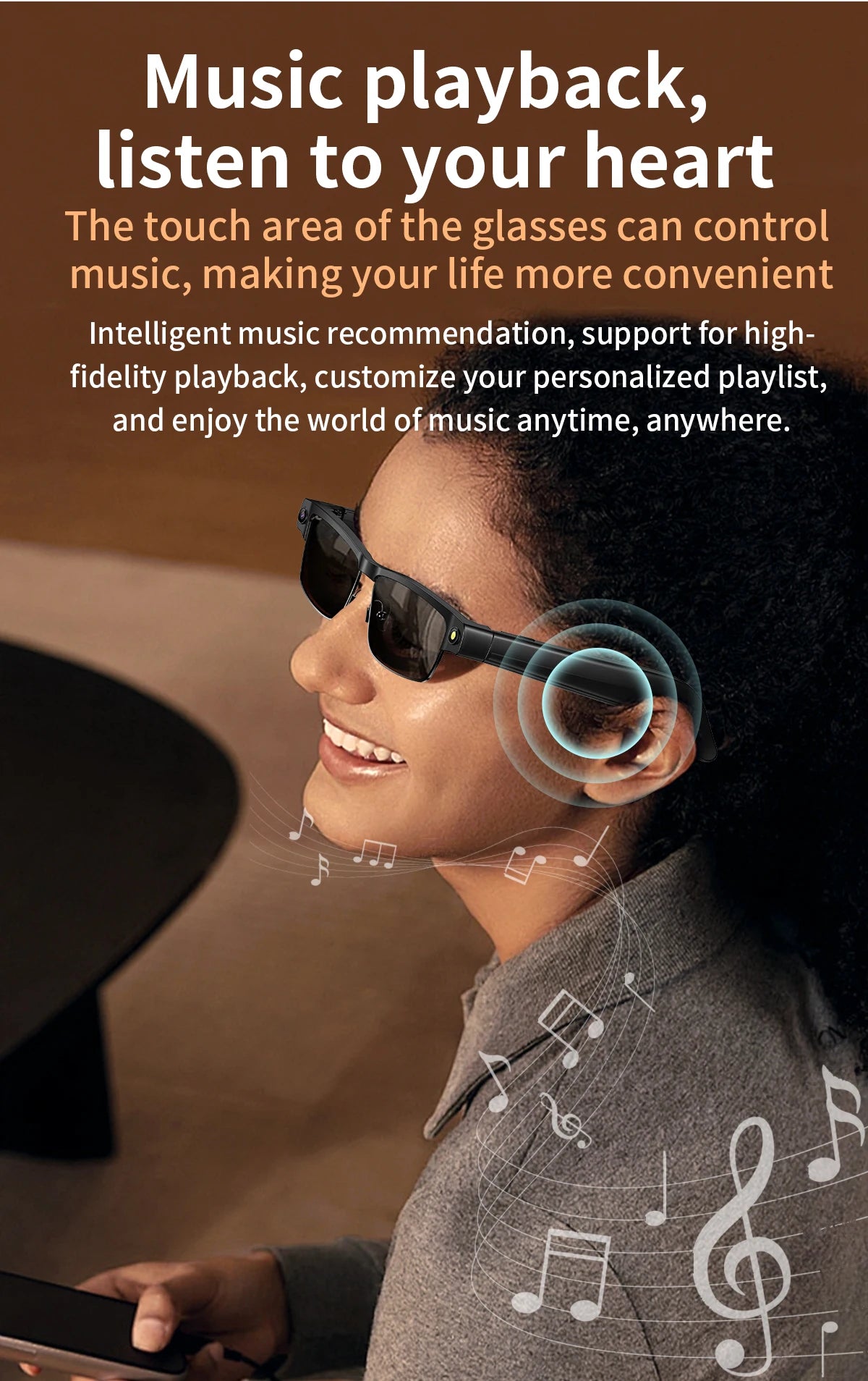 2026 Smart Glasses 800W HD Camera Anti Shake Video Recording Music AI Object Recognition WIFI Transmission BT Call Smart Glasses