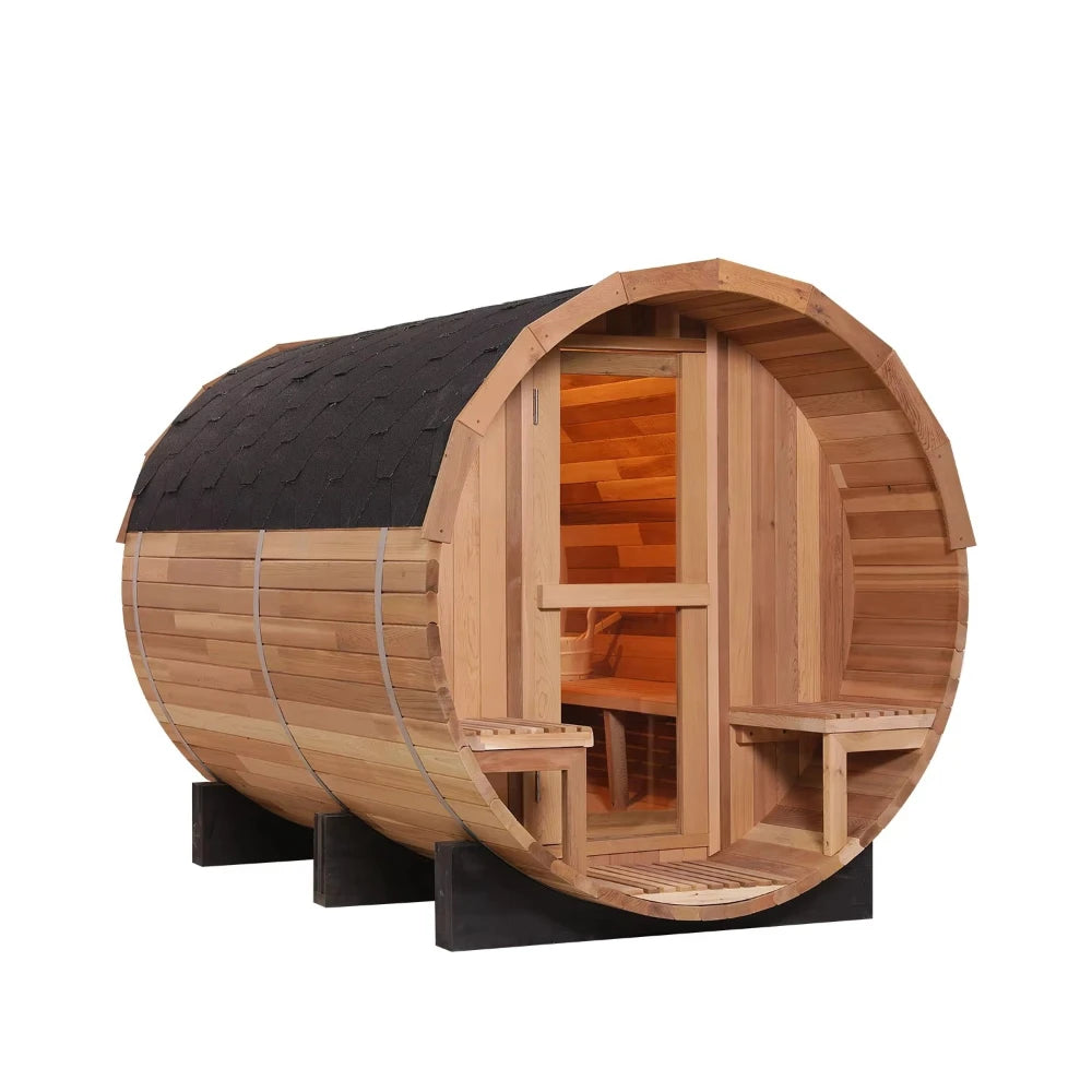 Customizable 3 Person Mini Outdoor Barrel Sauna Red Cedar Wood Dry Steam Sauna Room with Electric Sauna Heater for Cabin