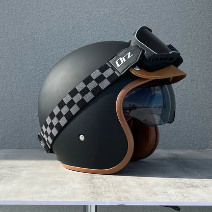Orz Motorcycle Retro Helmet Men's and Women's Motorcycle Safety Helmet Electric Car Four Seasons 3/4 Half Helmet Scooter